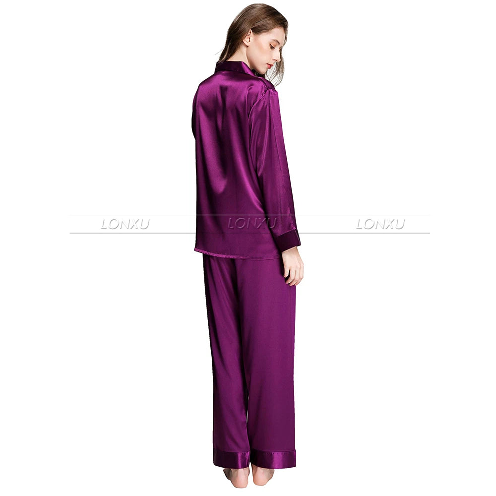 Womens Silk Satin Pajamas Set Pajama Pyjamas Set Sleepwear Loungewear S,M, L, XL, 2XL, 3XL Plus Solid__Fit All Seasons