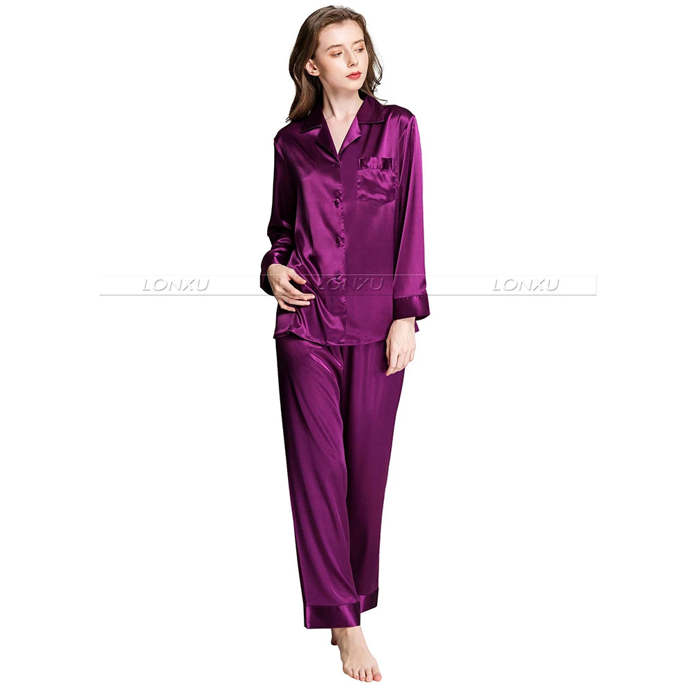 Womens Silk Satin Pajamas Set Pajama Pyjamas Set Sleepwear Loungewear S,M, L, XL, 2XL, 3XL Plus Solid__Fit All Seasons