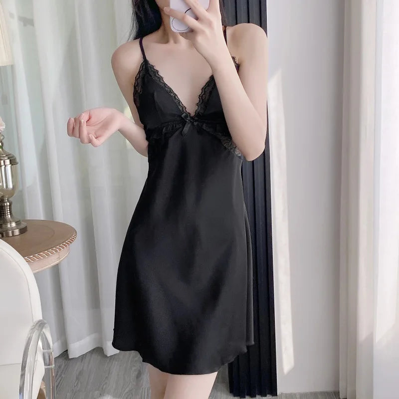 Women Nightwear Home Clothes Sexy Hollow Out Nightdress Sleepwear Nightshirts Silk Sleepshirts Nightgowns For Woman