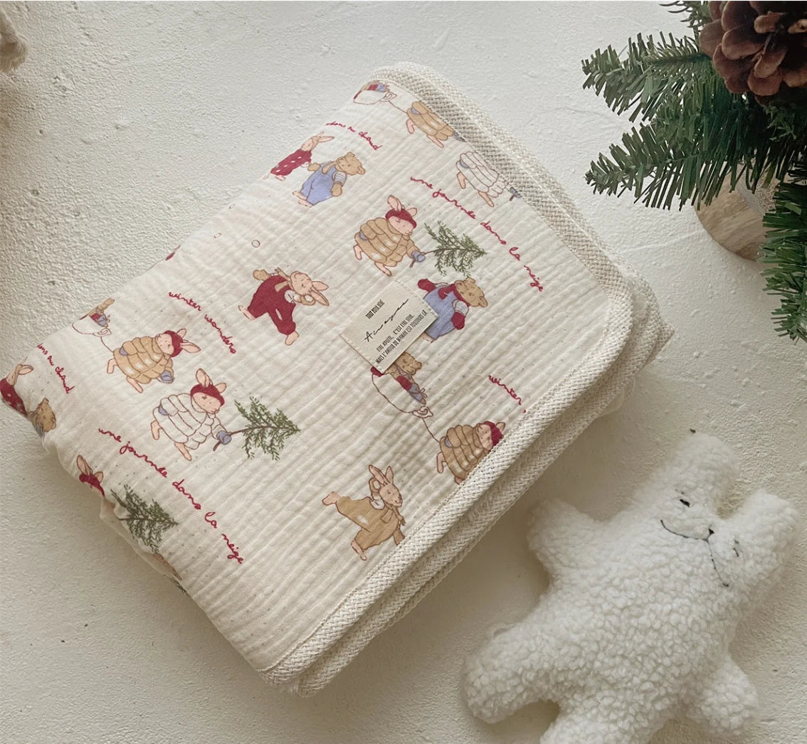 Muslin Baby Blanket Newborn Infant Swaddles Wrap Blankets Winter Fleece Thermal Crib Stroller Sleep Cover Soft Throw Blankets