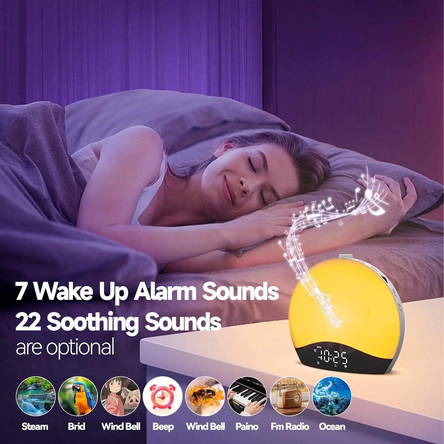Sunrise Alarm Clock, Bluetooth Speaker Sound Machine, Sunrise and Sunset Simulation, Snooze, Dual Alarms, FM Radio & Reading