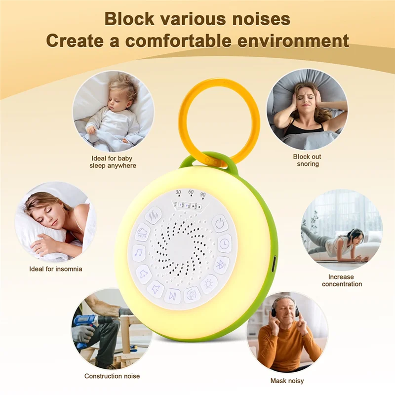 White Noise Machine With 11 White Noise Adjustable Night Light, Bluetooth Speaker,Timing Function Greenabht