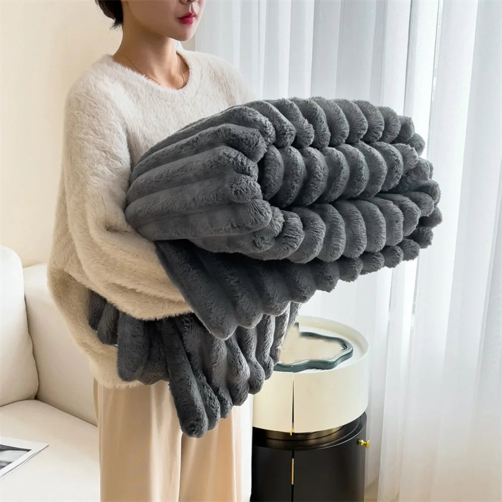 New Cotton Warm Blanket Spandex Solid Color Throw Blanket Double Sided Ultra Soft Plush Striped Blankets Home Office