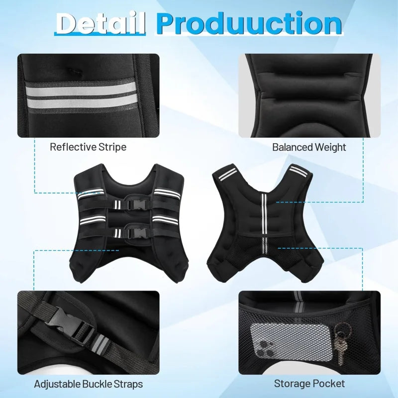 Weighted Vest,Men 6 Pound/8 Pound/12 Pound/16 Pound/20 Pound/30 Pound,Women with reflective stripes,Adjustable Weighted Vest,Sui