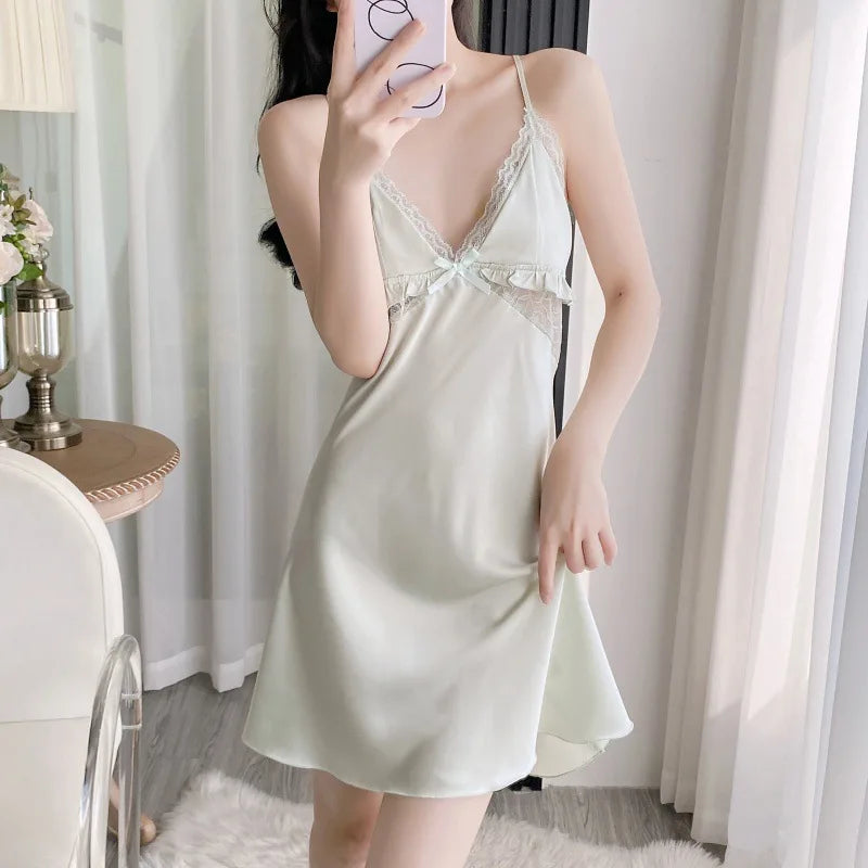 Women Nightwear Home Clothes Sexy Hollow Out Nightdress Sleepwear Nightshirts Silk Sleepshirts Nightgowns For Woman
