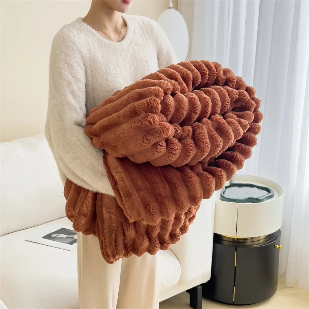 New Cotton Warm Blanket Spandex Solid Color Throw Blanket Double Sided Ultra Soft Plush Striped Blankets Home Office