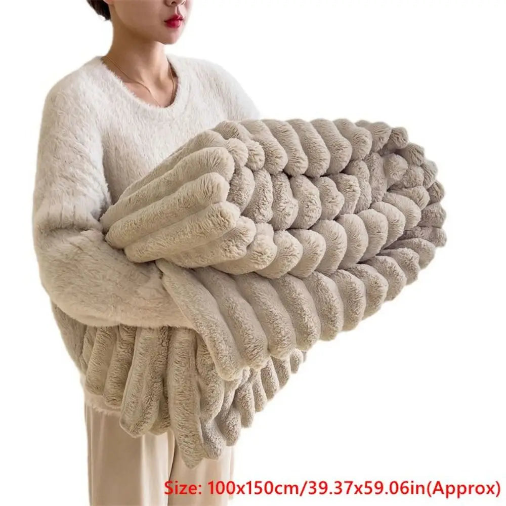 New Cotton Warm Blanket Spandex Solid Color Throw Blanket Double Sided Ultra Soft Plush Striped Blankets Home Office