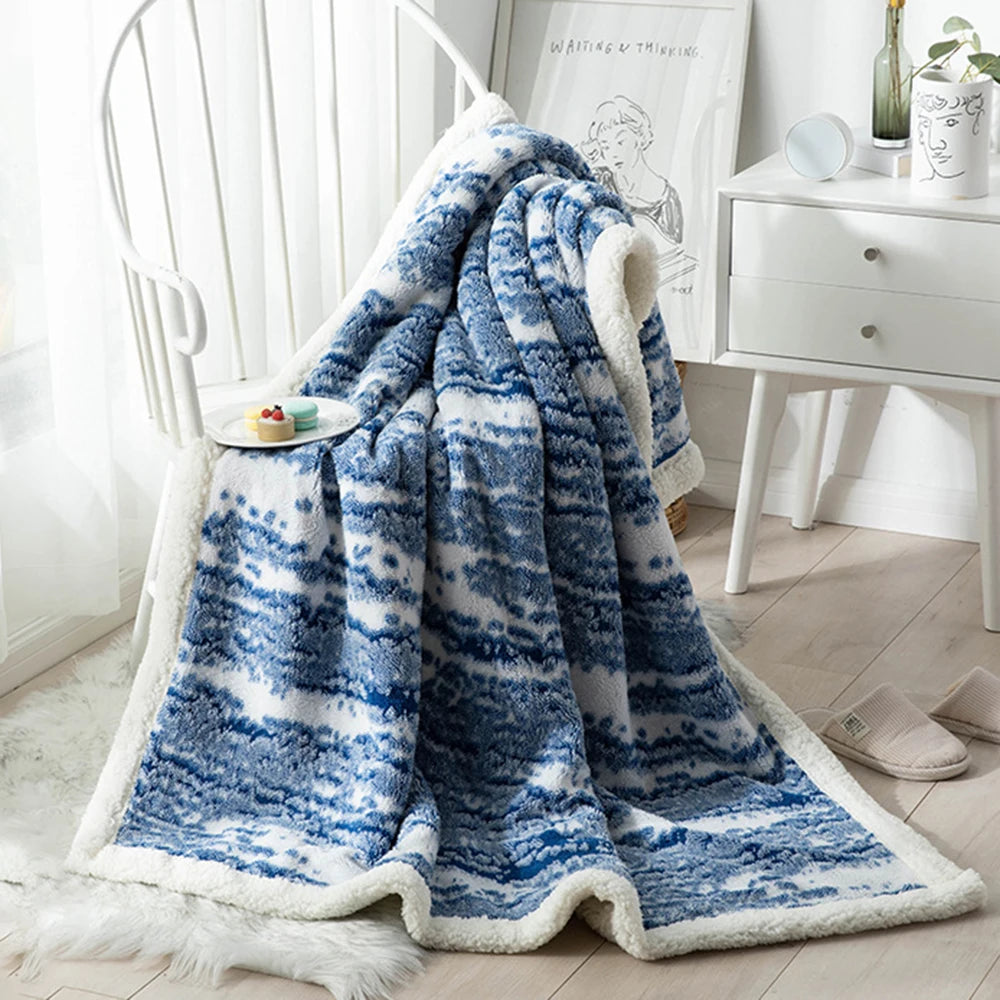 Cotton Velvet Winter Blanket Warm Jacquard Double-Sided Thickened Lambskin Blankets Comfortable Soft Multifunctional Blankets