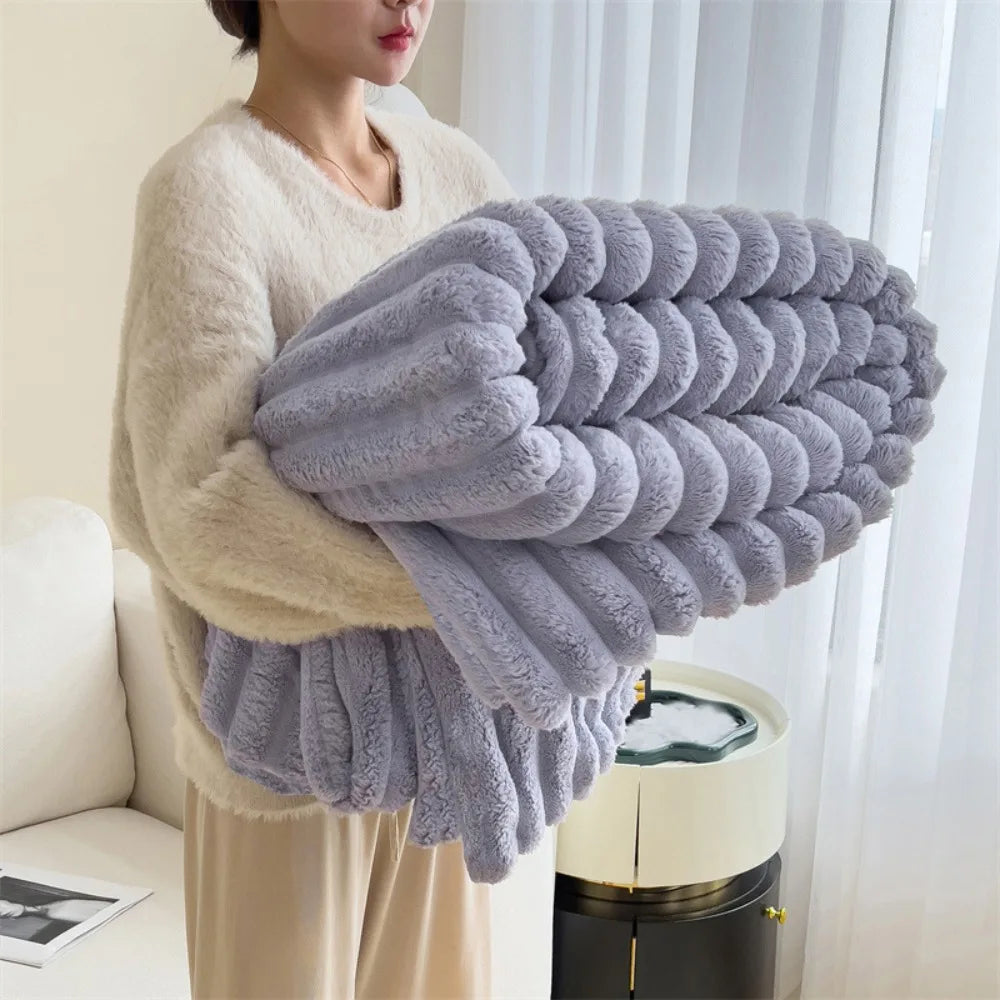 New Cotton Warm Blanket Spandex Solid Color Throw Blanket Double Sided Ultra Soft Plush Striped Blankets Home Office