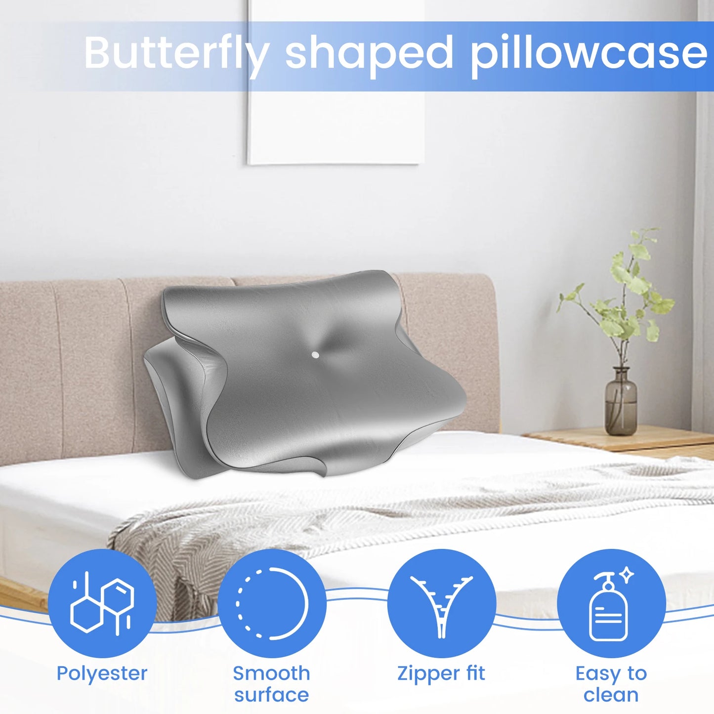 Silk Pillowcase Butterfly Shaped Pillow Cover Smooth Contour Pillowcase with Zipper Solid Color Cushion Cover Suitable for Home