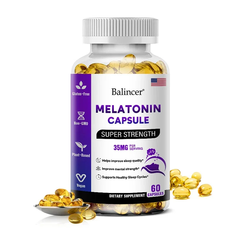 Contains 35 Mg Melatonin Capsules - Improve Insomnia, Promote Sleep Quality & Alertness, Help Deep Sleep, 120 Capsules