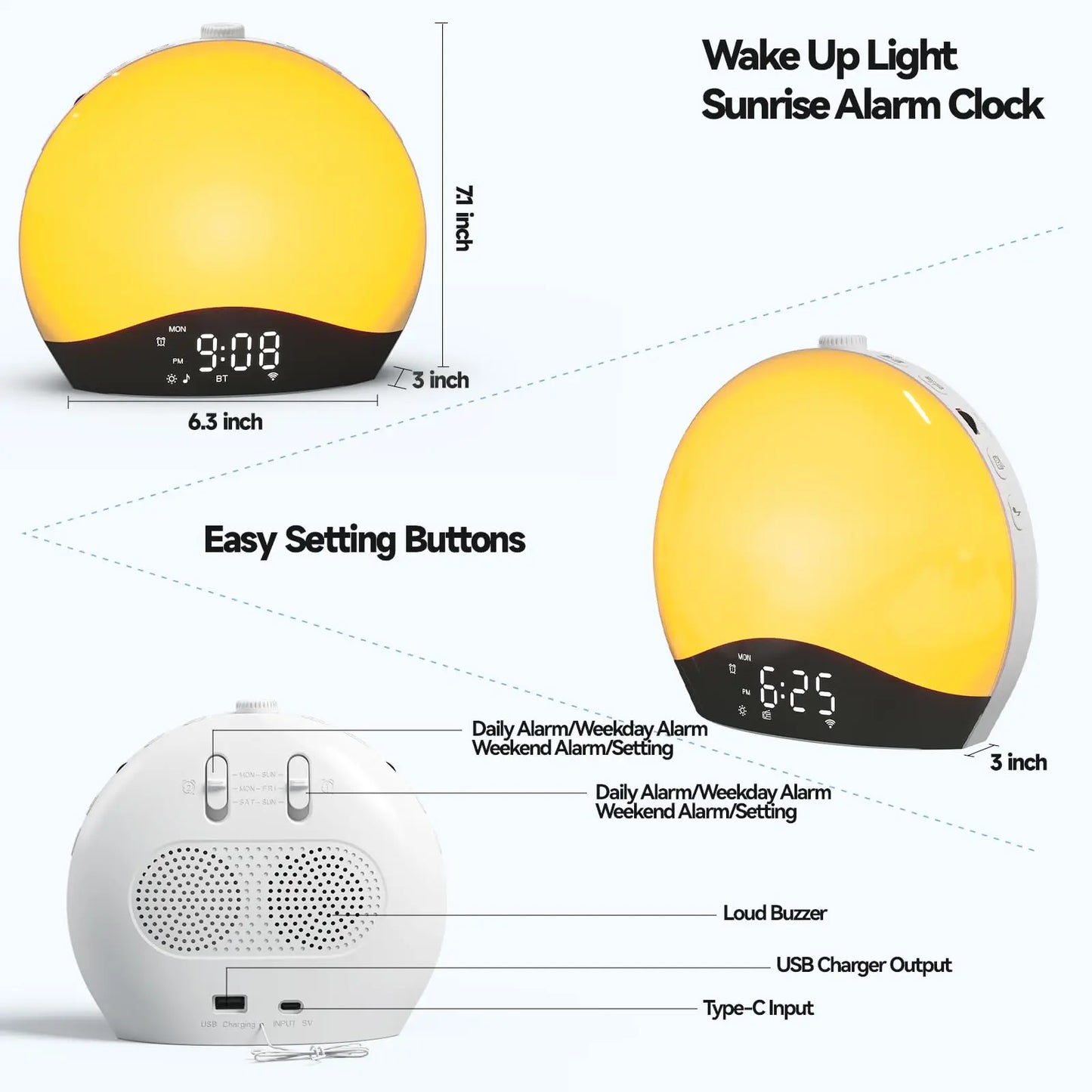 Sunrise Alarm Clock, Bluetooth Speaker Sound Machine, Sunrise and Sunset Simulation, Snooze, Dual Alarms, FM Radio & Reading