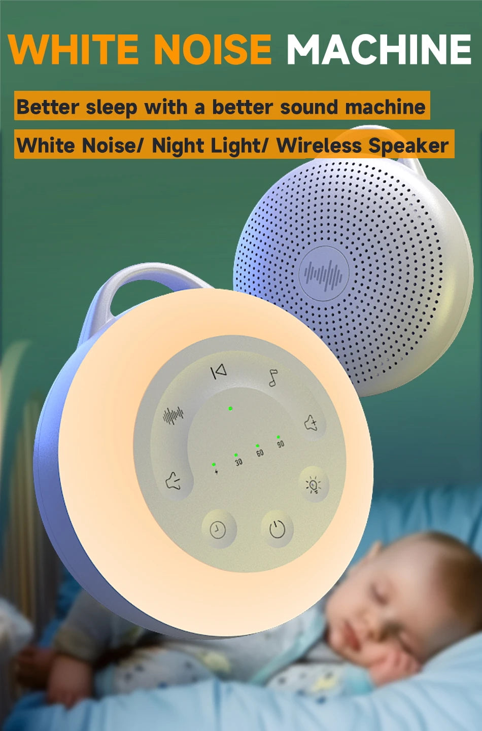 Portable White Noise Sound Machine For Baby 24 Soothing Natural Sounds White Noise Machine with Night Light