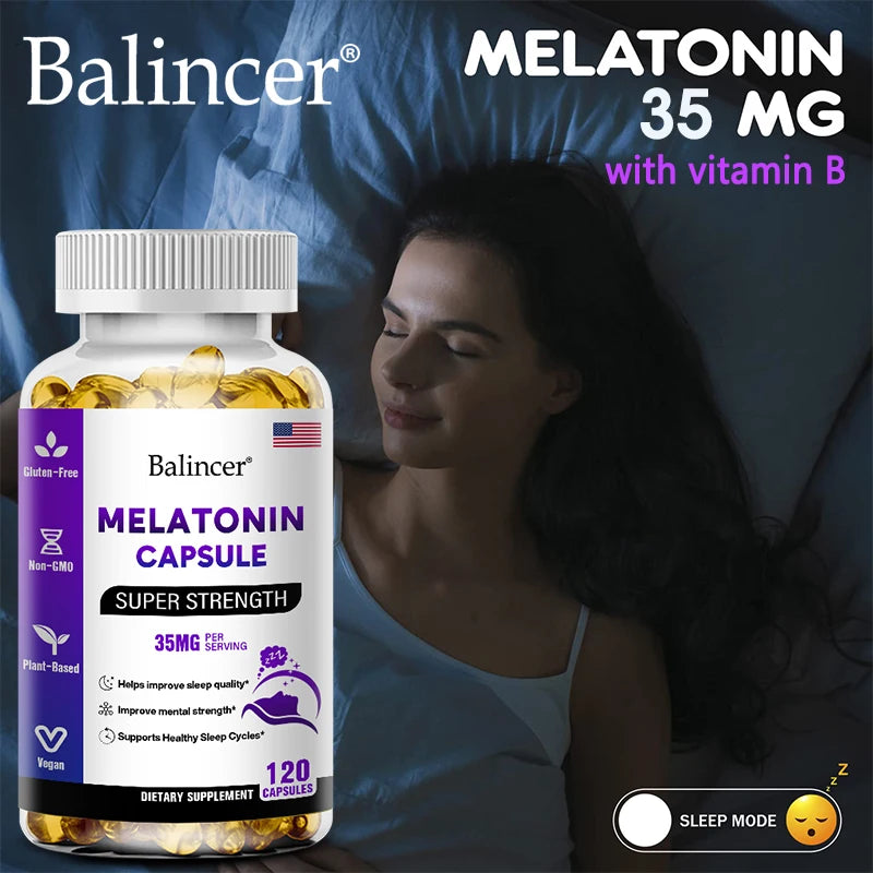 Contains 35 Mg Melatonin Capsules - Improve Insomnia, Promote Sleep Quality & Alertness, Help Deep Sleep, 120 Capsules