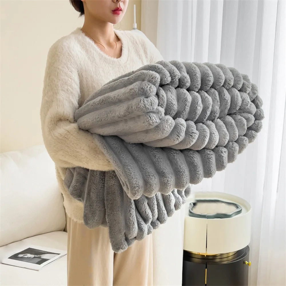 New Cotton Warm Blanket Spandex Solid Color Throw Blanket Double Sided Ultra Soft Plush Striped Blankets Home Office