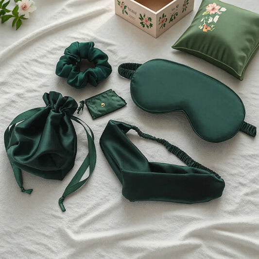 4PCS Silk Eye Mask Set with Hair Bands and Storage Bag Comfortable Sleeping Mask for Travel and Home Use