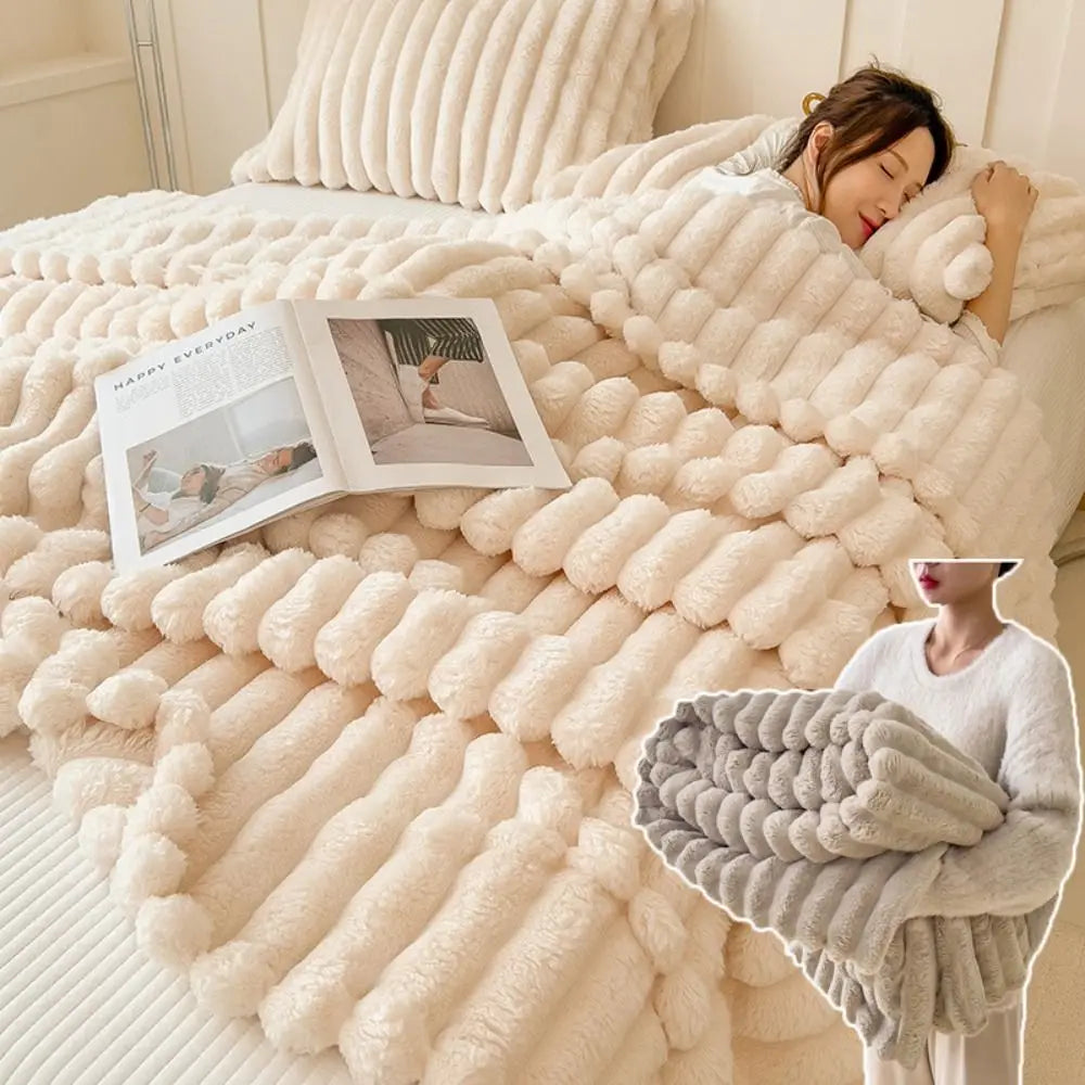 New Cotton Warm Blanket Spandex Solid Color Throw Blanket Double Sided Ultra Soft Plush Striped Blankets Home Office