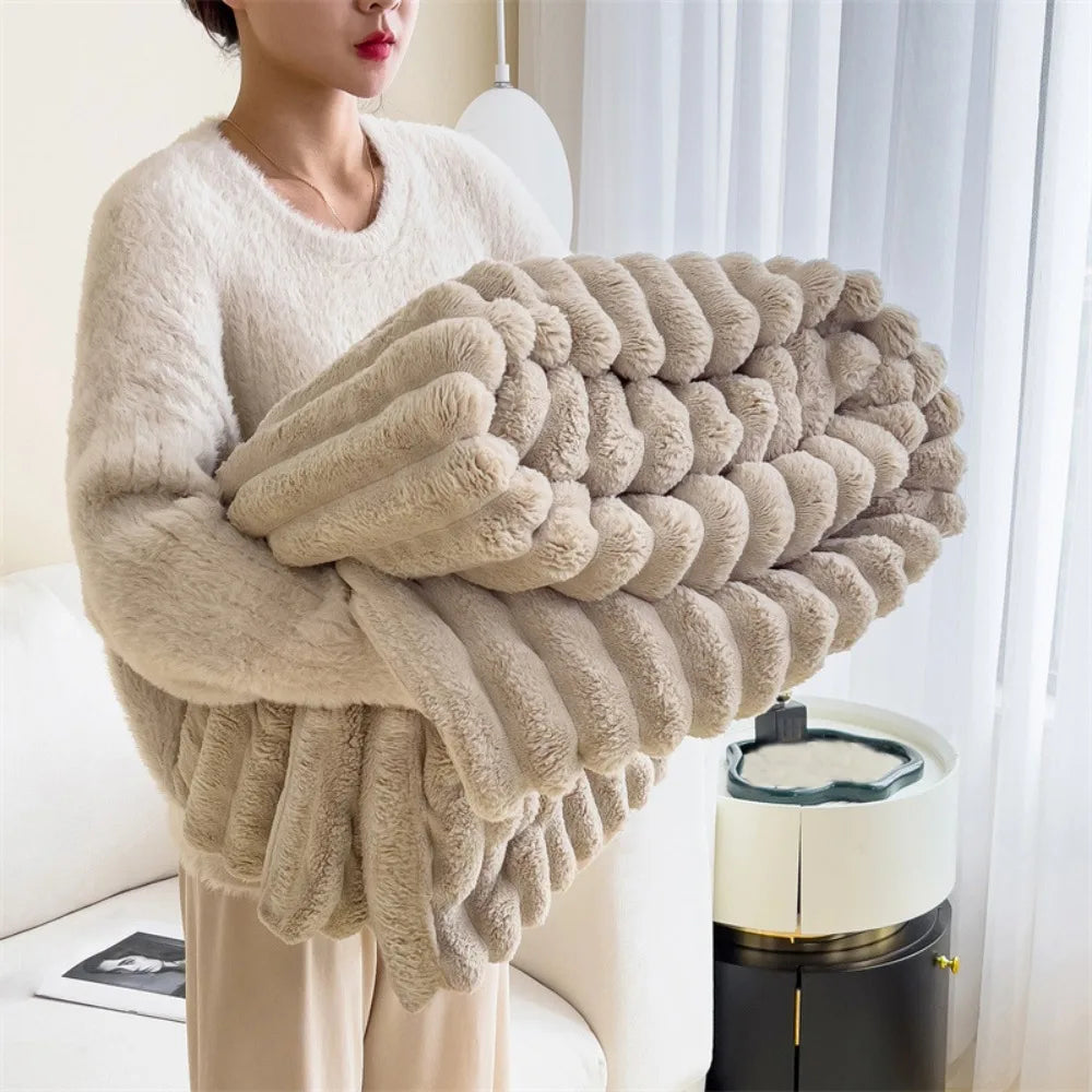 New Cotton Warm Blanket Spandex Solid Color Throw Blanket Double Sided Ultra Soft Plush Striped Blankets Home Office