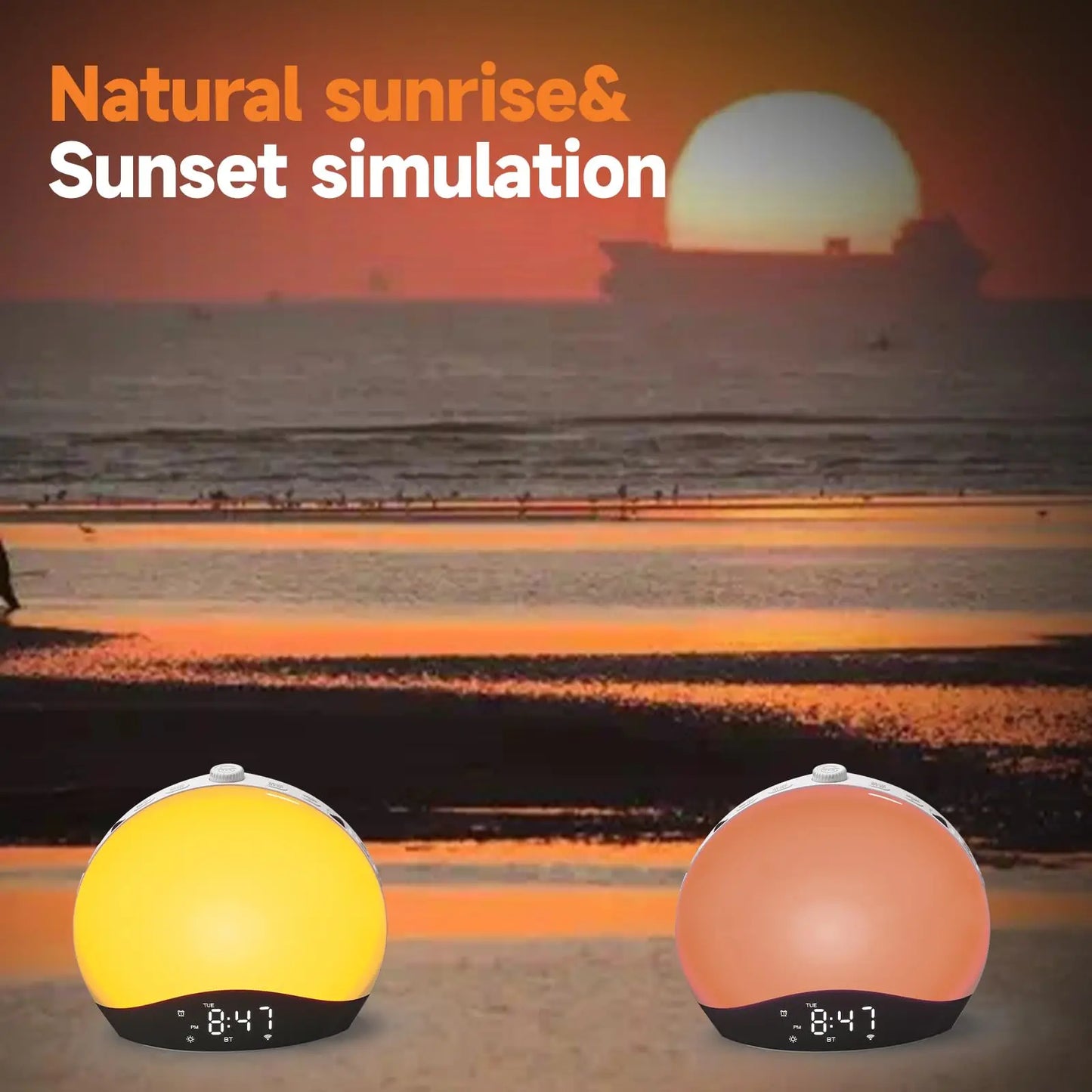 Sunrise Alarm Clock, Bluetooth Speaker Sound Machine, Sunrise and Sunset Simulation, Snooze, Dual Alarms, FM Radio & Reading