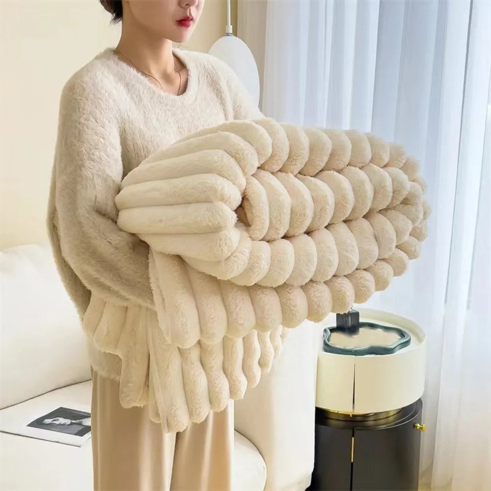 New Cotton Warm Blanket Spandex Solid Color Throw Blanket Double Sided Ultra Soft Plush Striped Blankets Home Office