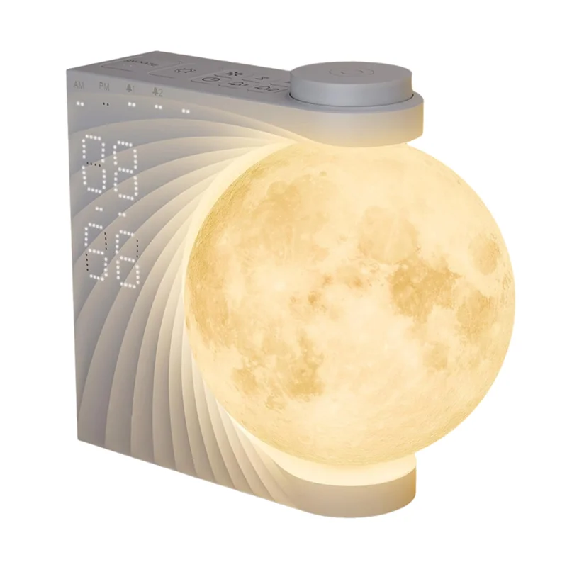 AA81-Sunrise Alarm Clock For Bedrooms, Moon Night Light Clock Wake Up Light For Kids Teens,White Noise Sound Machine