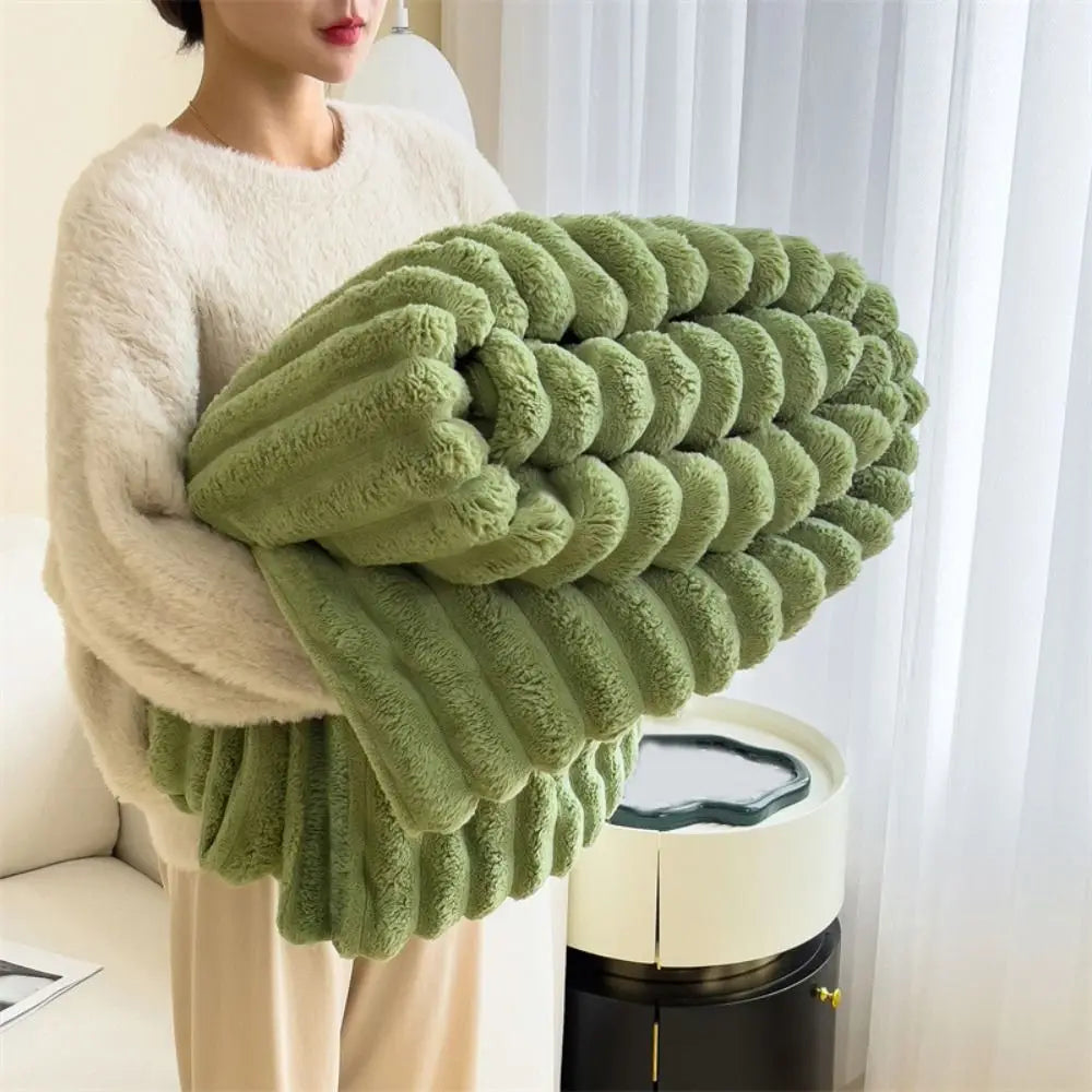 New Cotton Warm Blanket Spandex Solid Color Throw Blanket Double Sided Ultra Soft Plush Striped Blankets Home Office