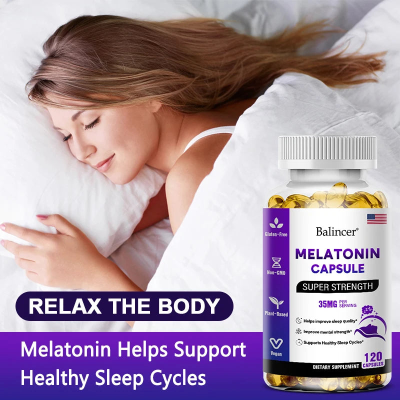 Contains 35 Mg Melatonin Capsules - Improve Insomnia, Promote Sleep Quality & Alertness, Help Deep Sleep, 120 Capsules