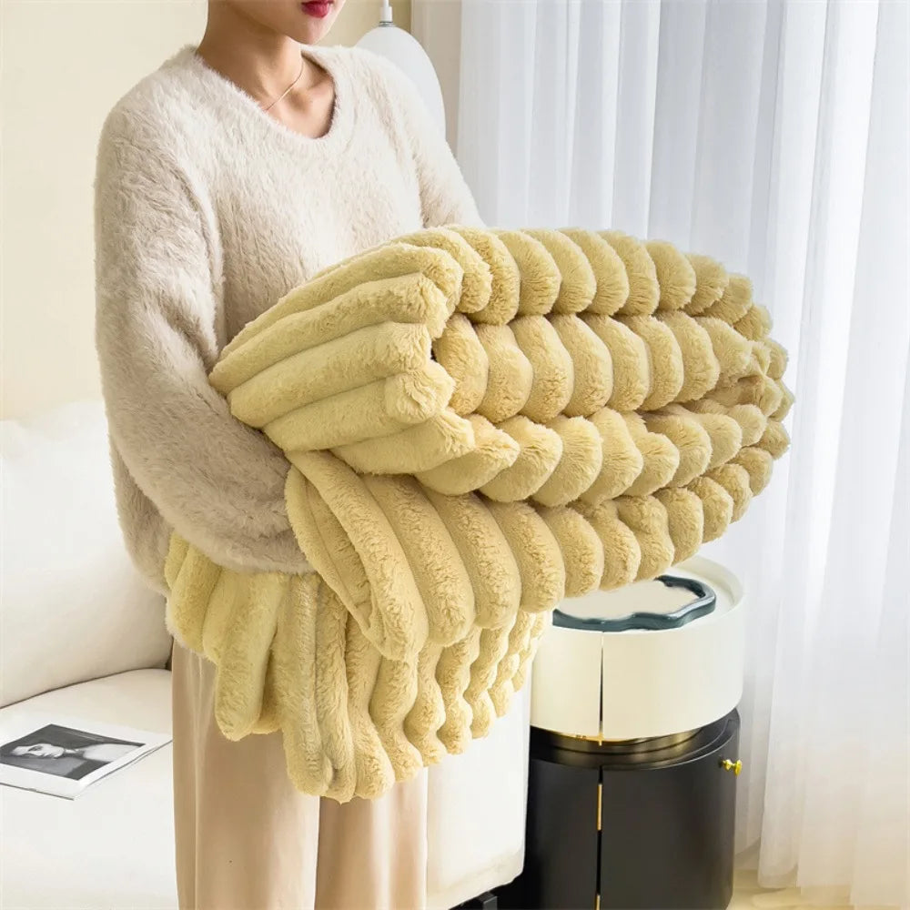 New Cotton Warm Blanket Spandex Solid Color Throw Blanket Double Sided Ultra Soft Plush Striped Blankets Home Office