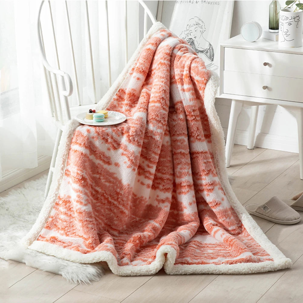 Cotton Velvet Winter Blanket Warm Jacquard Double-Sided Thickened Lambskin Blankets Comfortable Soft Multifunctional Blankets