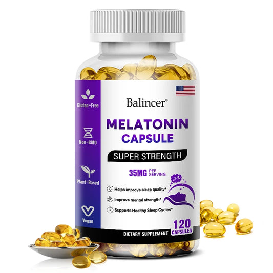 Contains 35 Mg Melatonin Capsules - Improve Insomnia, Promote Sleep Quality & Alertness, Help Deep Sleep, 120 Capsules