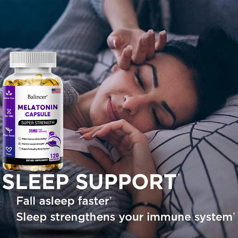 Contains 35 Mg Melatonin Capsules - Improve Insomnia, Promote Sleep Quality & Alertness, Help Deep Sleep, 120 Capsules