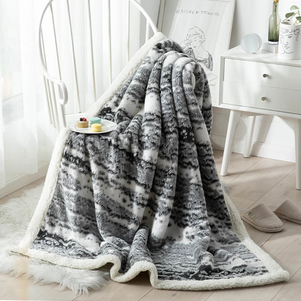 Cotton Velvet Winter Blanket Warm Jacquard Double-Sided Thickened Lambskin Blankets Comfortable Soft Multifunctional Blankets