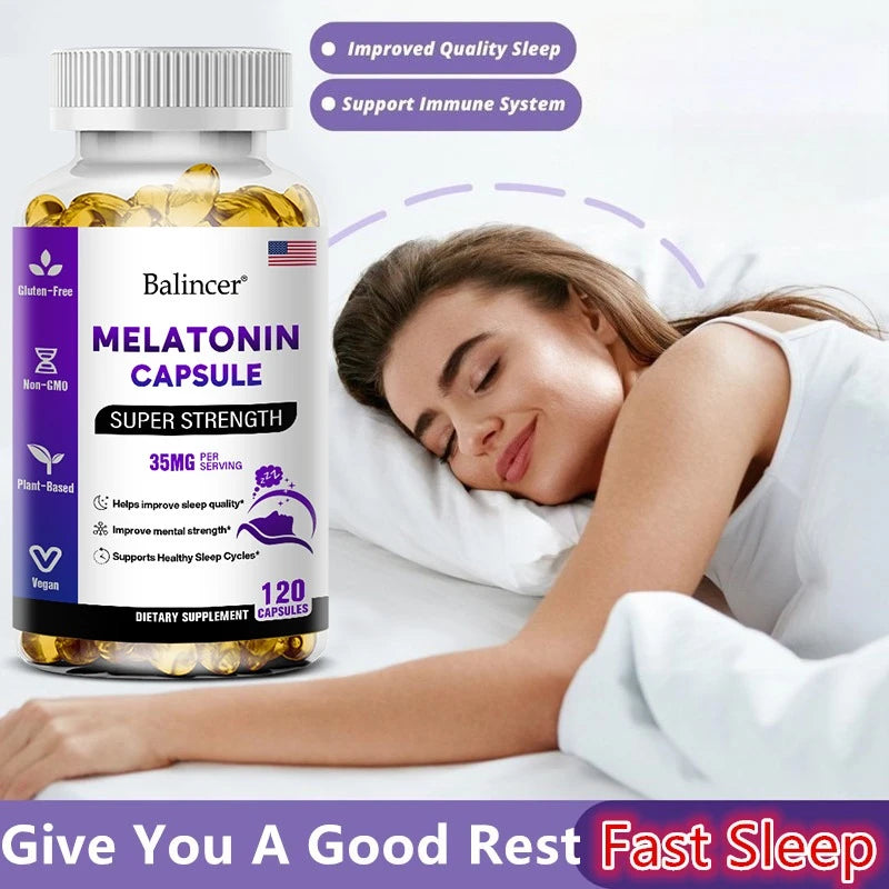 Contains 35 Mg Melatonin Capsules - Improve Insomnia, Promote Sleep Quality & Alertness, Help Deep Sleep, 120 Capsules