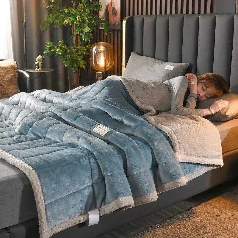 Milk Fleece Autumn Winter Warm Weighted Blankets for Beds European Thickened Beibei Velvet Throw Blanket Warmth Quilt Comforter