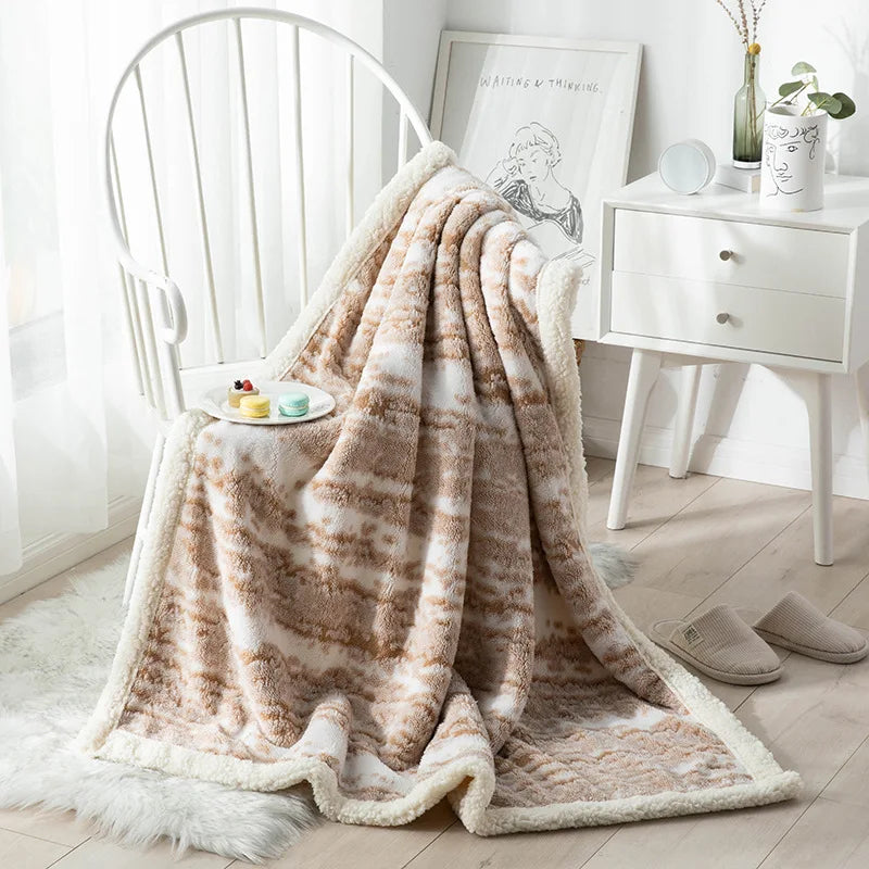 Cotton Velvet Winter Blanket Warm Jacquard Double-Sided Thickened Lambskin Blankets Comfortable Soft Multifunctional Blankets