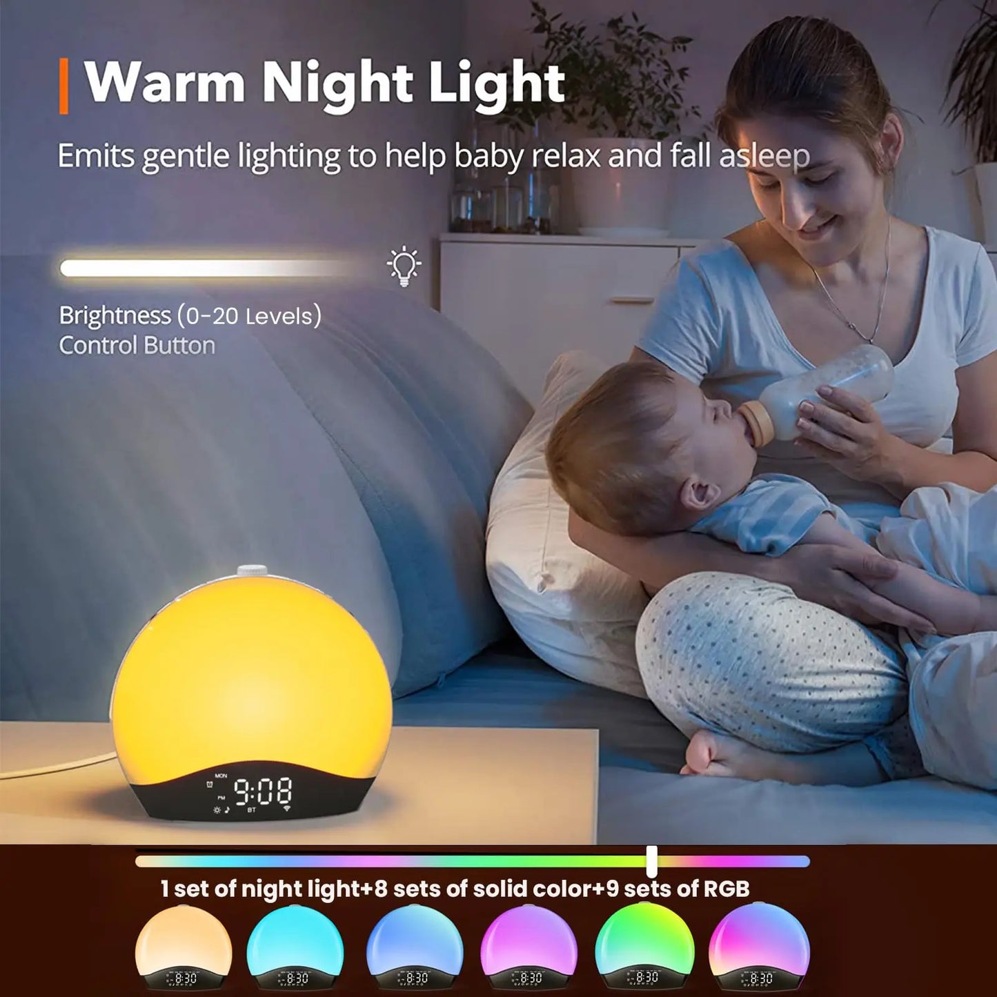 Sunrise Alarm Clock, Bluetooth Speaker Sound Machine, Sunrise and Sunset Simulation, Snooze, Dual Alarms, FM Radio & Reading