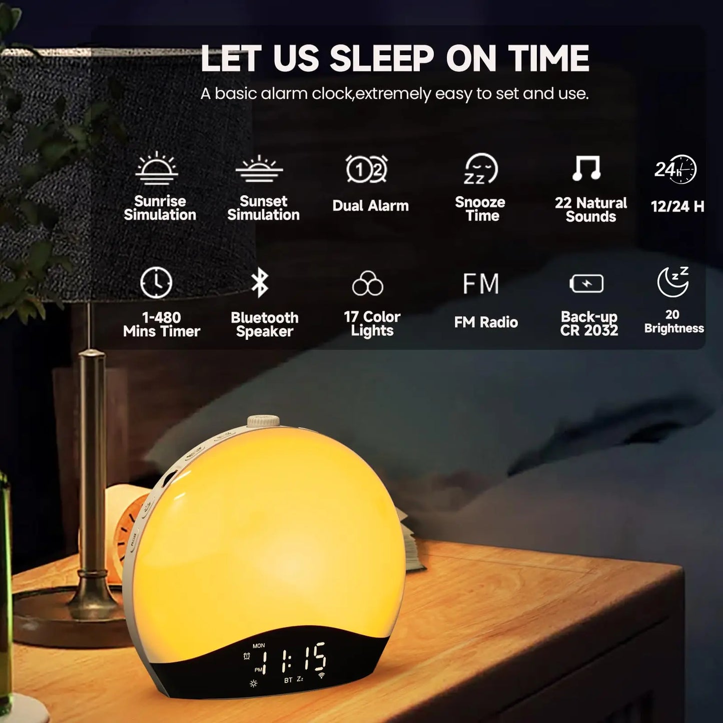 Sunrise Alarm Clock, Bluetooth Speaker Sound Machine, Sunrise and Sunset Simulation, Snooze, Dual Alarms, FM Radio & Reading