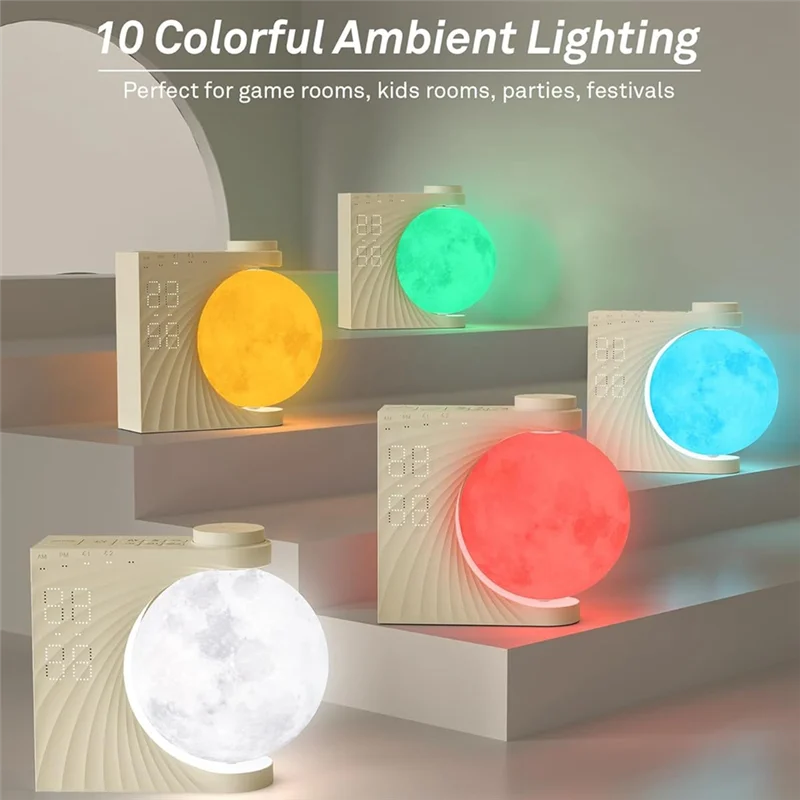 AA81-Sunrise Alarm Clock For Bedrooms, Moon Night Light Clock Wake Up Light For Kids Teens,White Noise Sound Machine