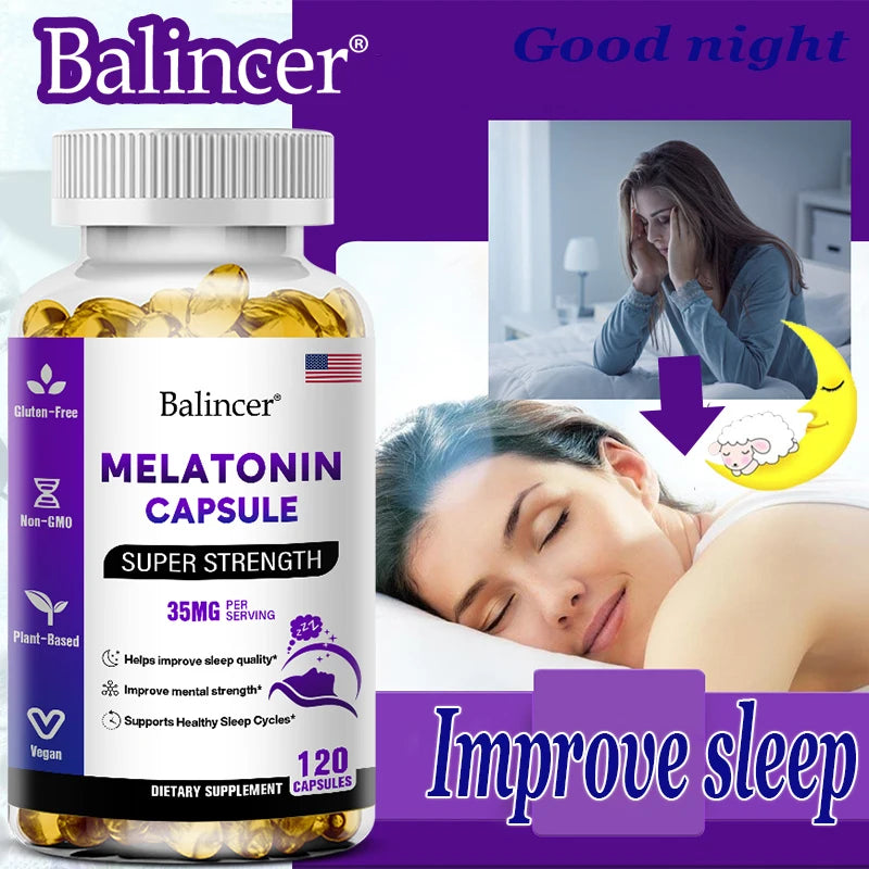 Contains 35 Mg Melatonin Capsules - Improve Insomnia, Promote Sleep Quality & Alertness, Help Deep Sleep, 120 Capsules