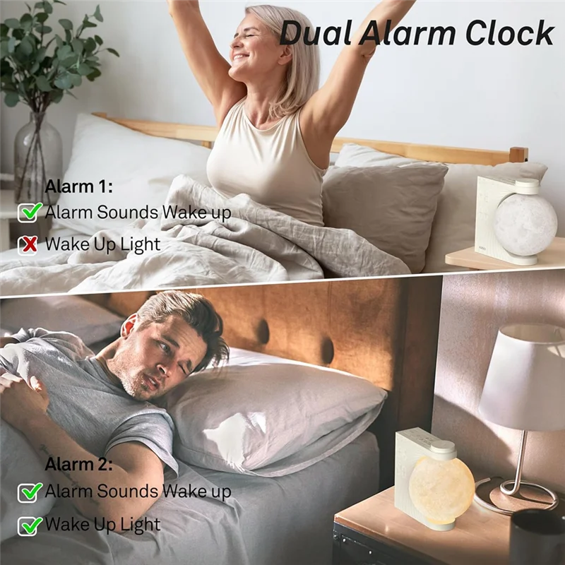 AA81-Sunrise Alarm Clock For Bedrooms, Moon Night Light Clock Wake Up Light For Kids Teens,White Noise Sound Machine